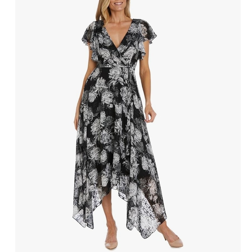 Nightmay Flowy‎ Romantic Y2K Floral Maxi Dress Black Roses Whimsygoth Grunge 2-4